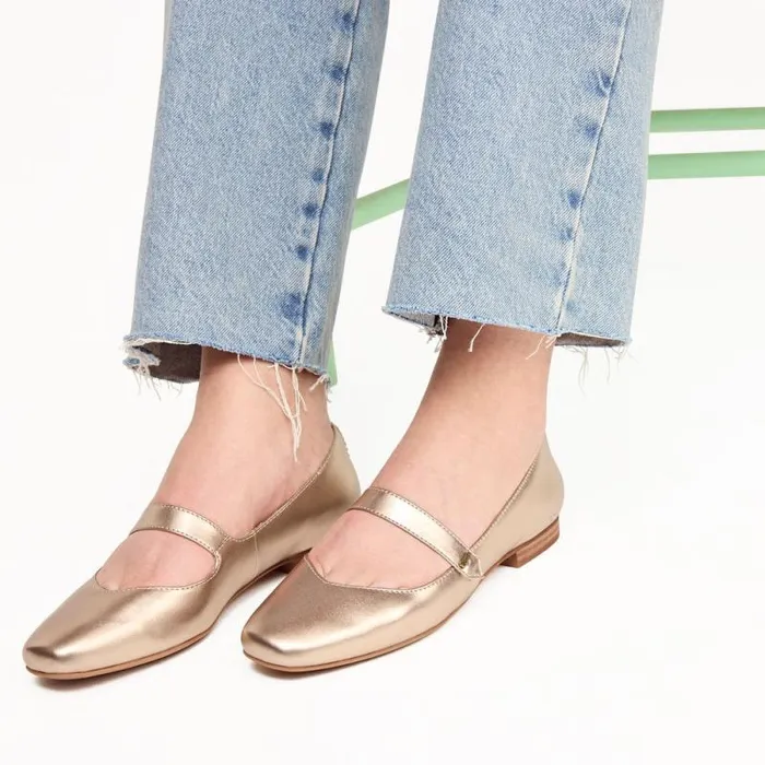 Toms Flats and Loafers Bianca Flat Gold Metallic Leather 8211 Women Toms Flats and Loafers Bianca Flat Gold Metallic Leather 8211 Women
