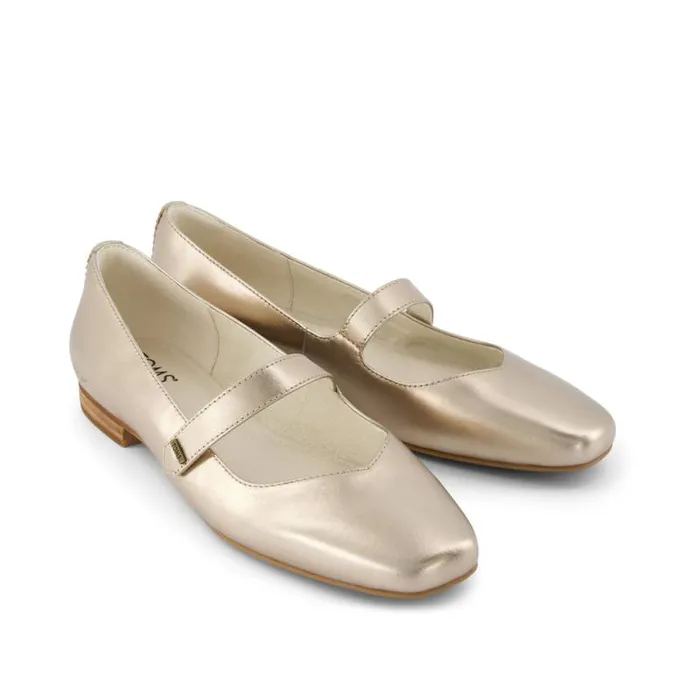 Toms Flats and Loafers Bianca Flat Gold Metallic Leather 8211 Women Toms Flats and Loafers Bianca Flat Gold Metallic Leather 8211 Women