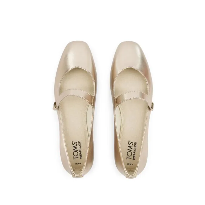 Toms Flats and Loafers Bianca Flat Gold Metallic Leather 8211 Women Toms Flats and Loafers Bianca Flat Gold Metallic Leather 8211 Women