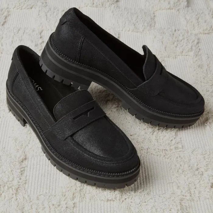 Toms Flats and Loafers Cara Loafer Black Metallic Leather 8211 Women Toms Flats and Loafers Cara Loafer Black Metallic Leather 8211 Women