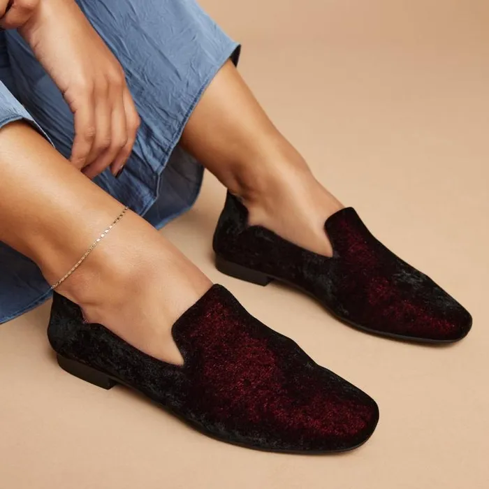Toms Flats and Loafers Lara Flat Deep Burgundy Jewel Velvet 8211 Women Toms Flats and Loafers Lara Flat Deep Burgundy Jewel Velvet 8211 Women