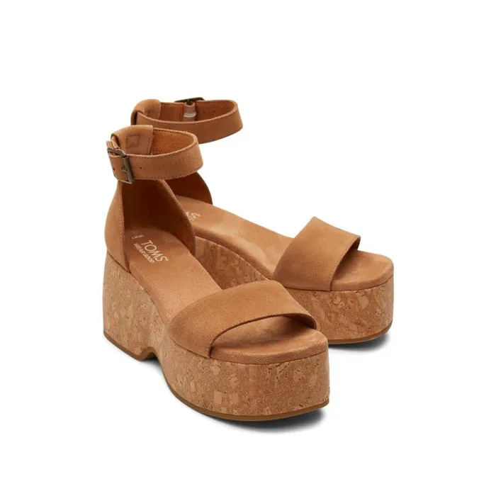 Toms Heels and Wedges Laila Platform Cork Sandal Suede Tan 8211 Women