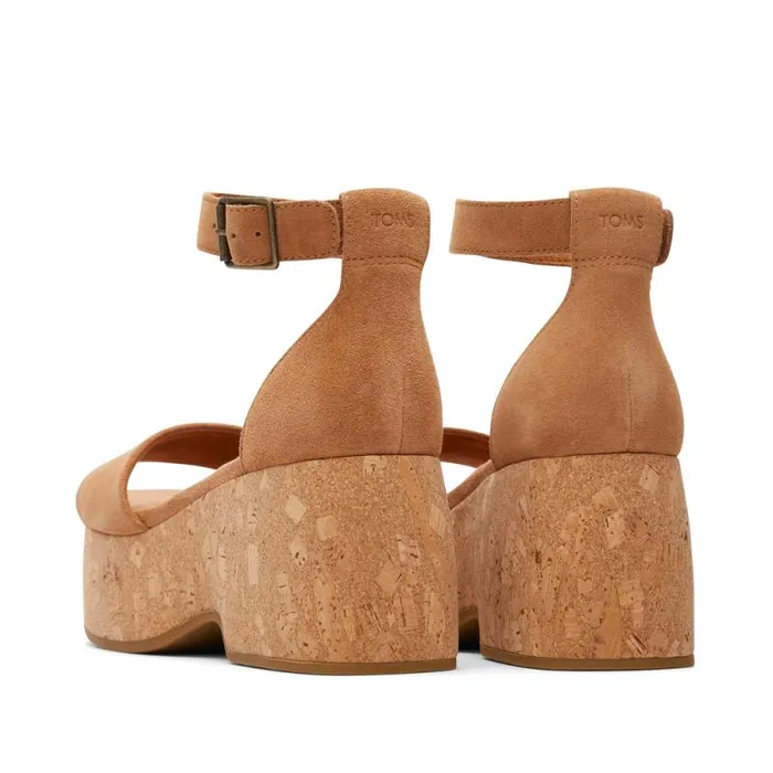 Toms Heels and Wedges Laila Platform Cork Sandal Suede Tan 8211 Women