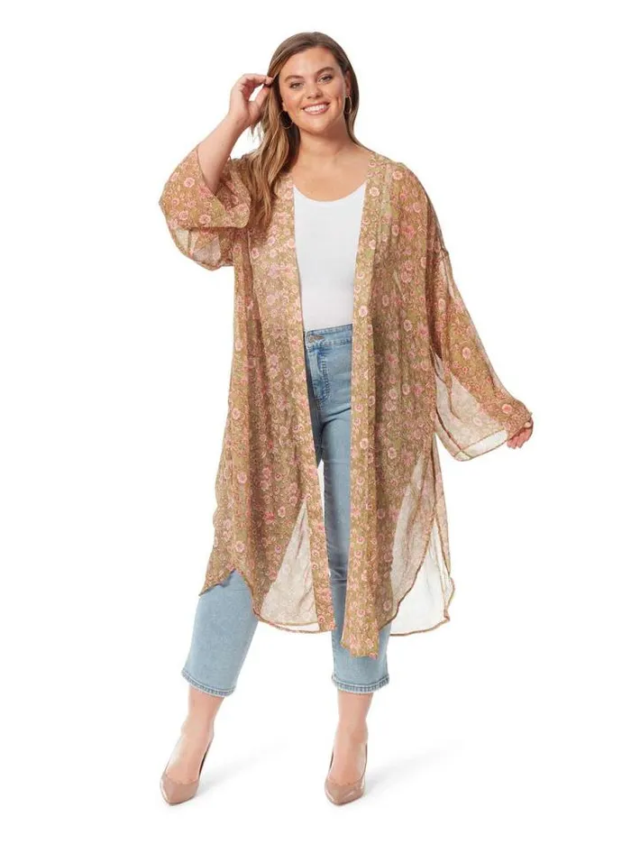 Tops Clothing Jessica Simpson Blaine Kimono In Boa Botanical Dots