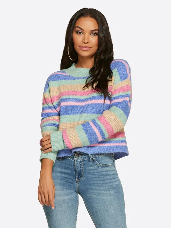 Tops Clothing Jessica Simpson Portia Sweater In Desert Rose Stripe
