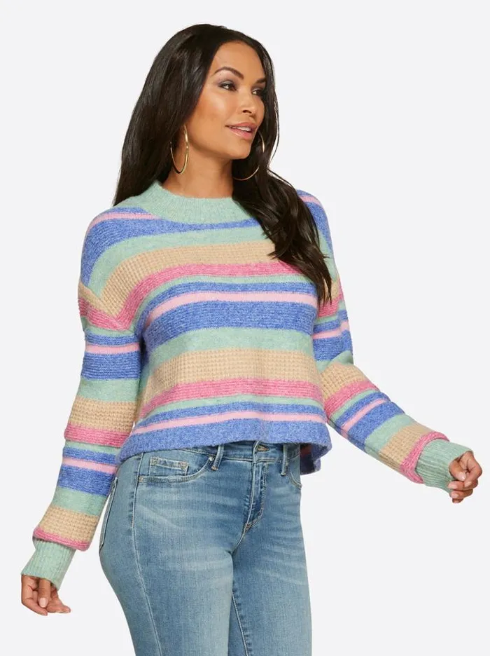 Tops Clothing Jessica Simpson Portia Sweater In Desert Rose Stripe