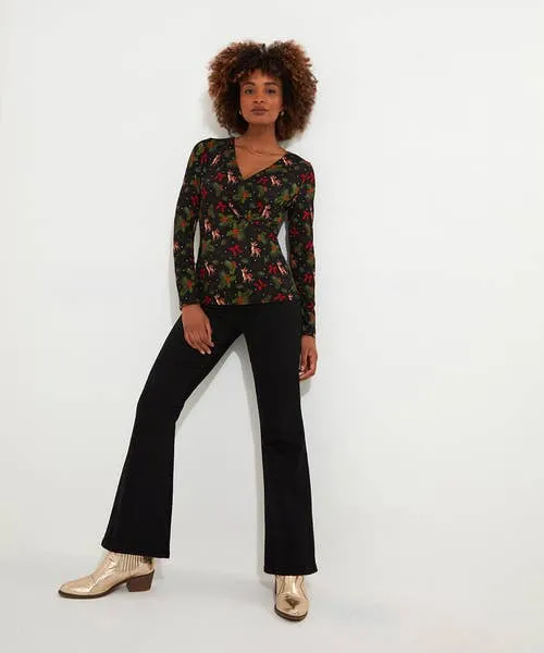 Tops Tunics and Blouses Apparel Feeling Festive Jersey Wrap Top Black Joebrowns