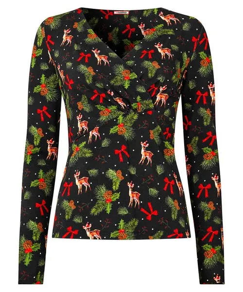 Tops Tunics and Blouses Apparel Feeling Festive Jersey Wrap Top Black Joebrowns