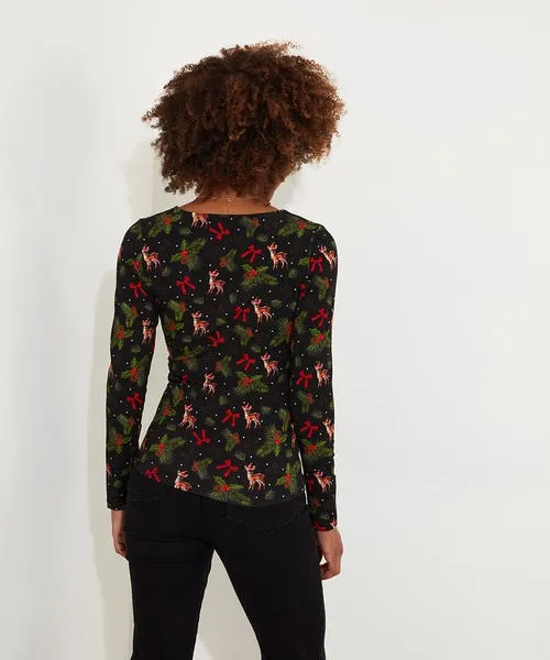 Tops Tunics and Blouses Apparel Feeling Festive Jersey Wrap Top Black Joebrowns