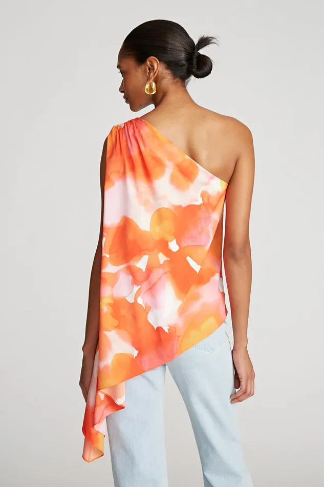 Tops Women Halston Steffi Top In Crepe De Chine Sunset Watercolor Print