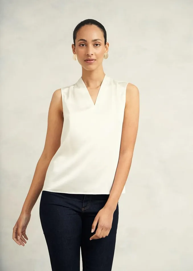 Tops Women HOBBS Nina Satin Blouse Ivory
