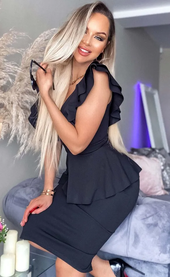 Veronika Black Peplum Frill Bodycon Dress Women Missfiga Midi Dresses Veronika Black Peplum Frill Bodycon Dress Women Missfiga Midi Dresses