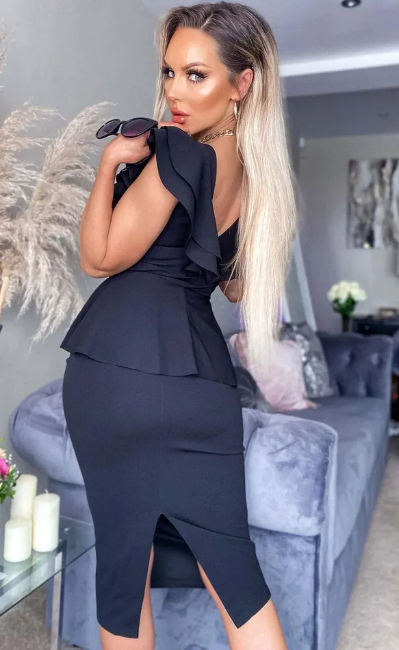 Veronika Black Peplum Frill Bodycon Dress Women Missfiga Midi Dresses Veronika Black Peplum Frill Bodycon Dress Women Missfiga Midi Dresses