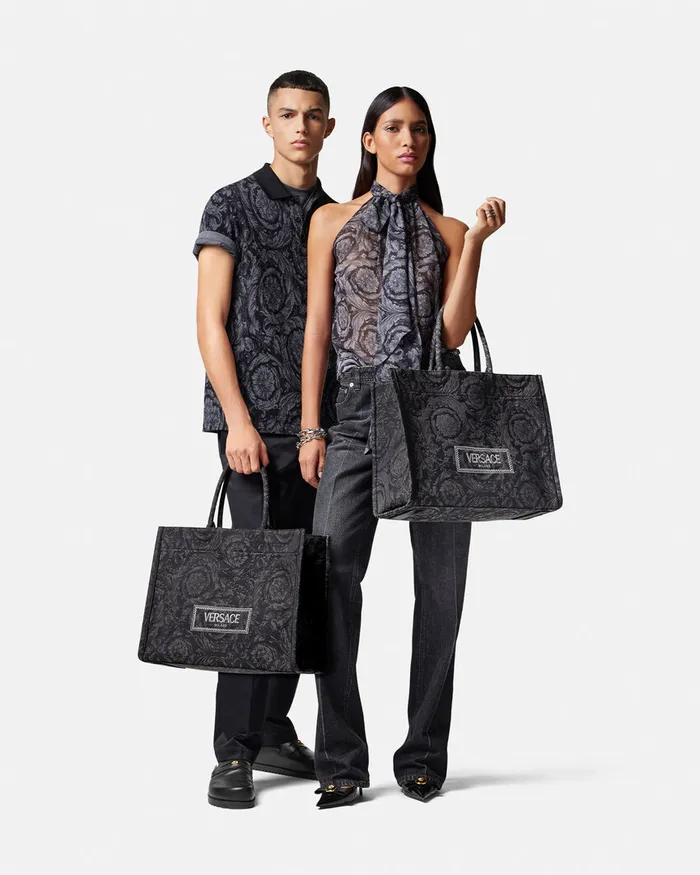Versace Athena MenWomen Barocco Athena Large Tote Bag Blackprint