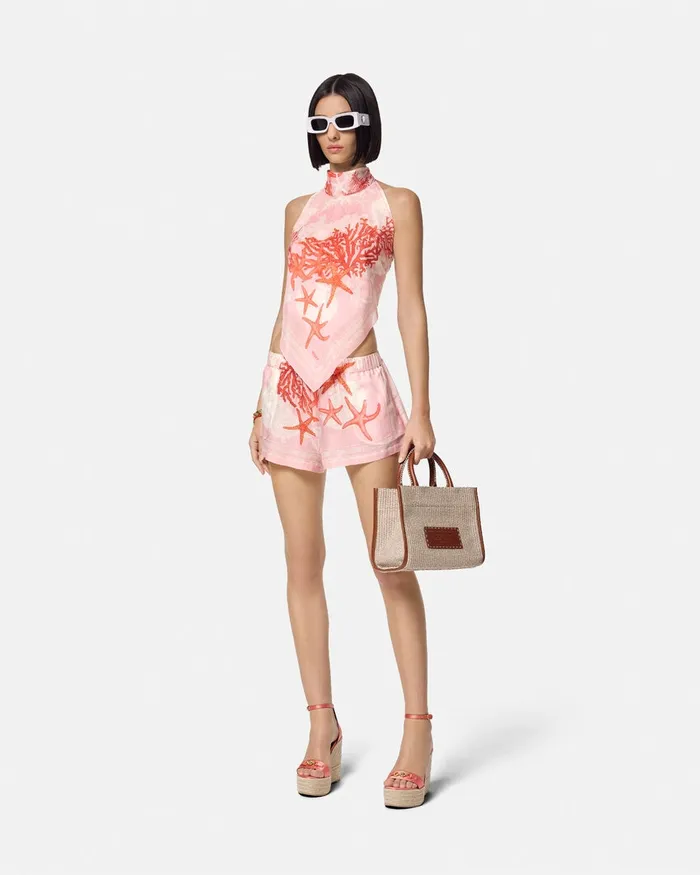 Versace Beach Clothing and Accessories Women Barocco Sea CoverUp Shorts Pinkprint