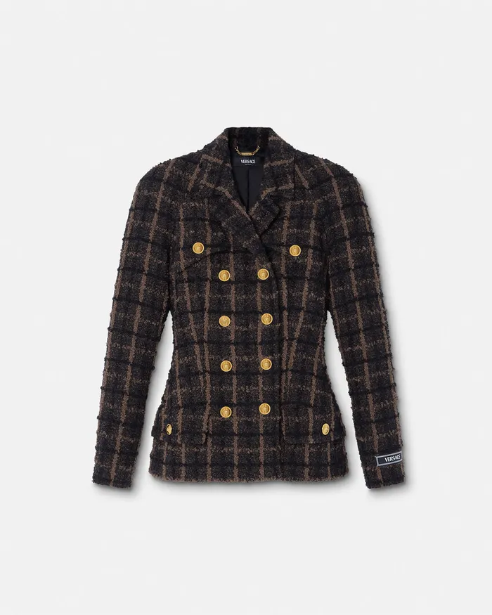 Versace Blazer and Jackets Women Boucl Tweed Fitted Raglan Blazer Brown