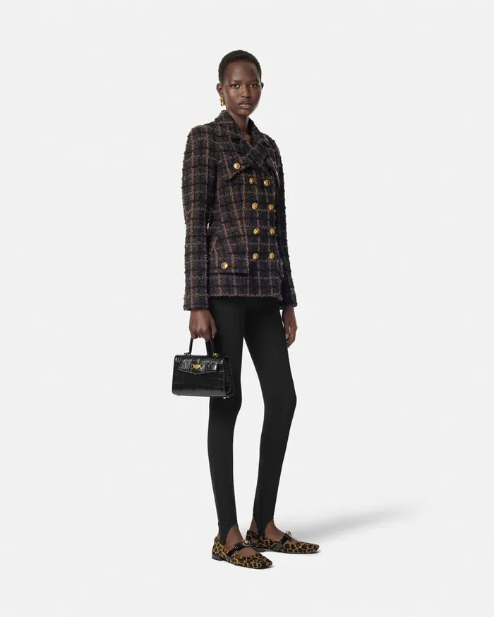 Versace Blazer and Jackets Women Boucl Tweed Fitted Raglan Blazer Brown