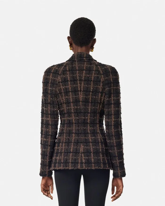 Versace Blazer and Jackets Women Boucl Tweed Fitted Raglan Blazer Brown