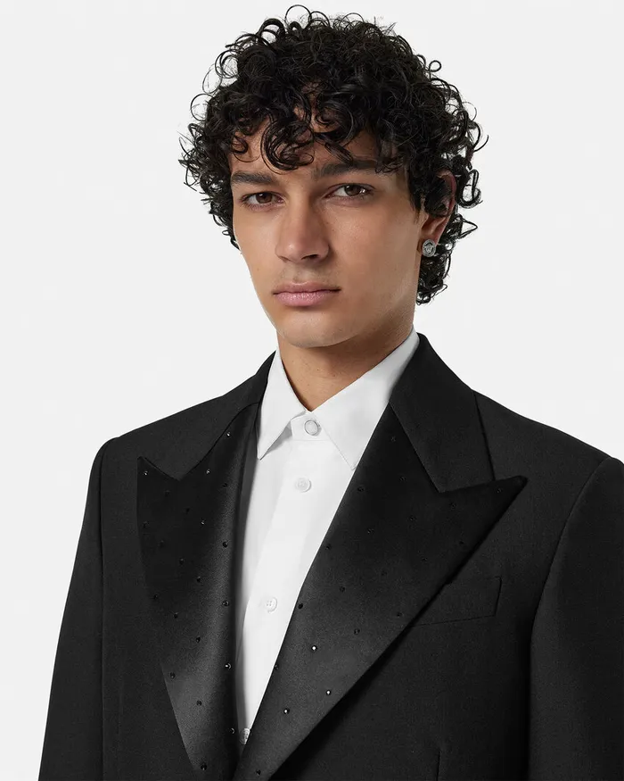 Versace Blazers and Suits Men Crystal MohairBlend SingleBreasted Blazer Black