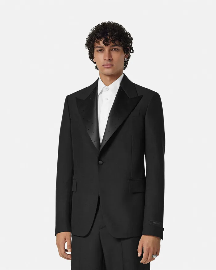 Versace Blazers and Suits Men Crystal MohairBlend SingleBreasted Blazer Black