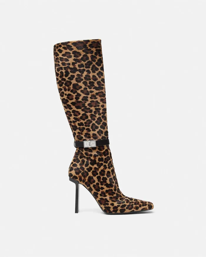 Versace Boots Women Leopard Slice KneeHigh Boots 105 Mm Animalier