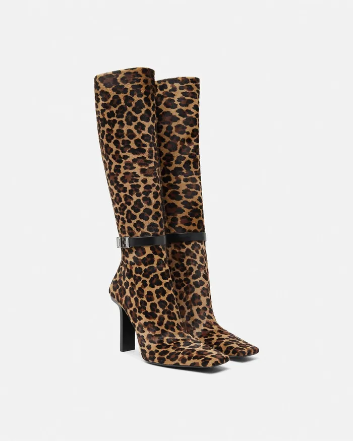 Versace Boots Women Leopard Slice KneeHigh Boots 105 Mm Animalier