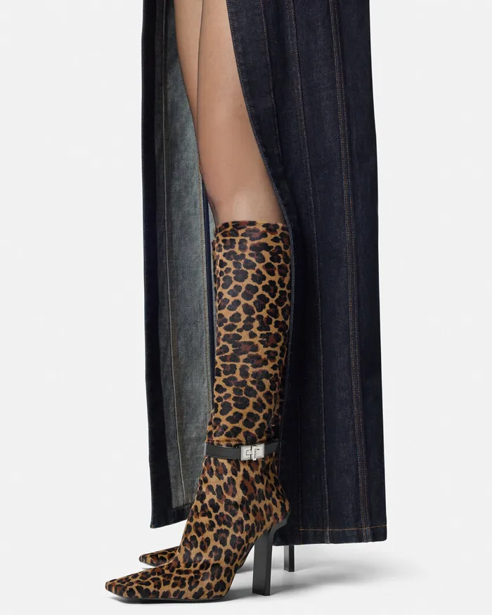 Versace Boots Women Leopard Slice KneeHigh Boots 105 Mm Animalier