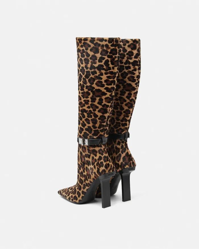 Versace Boots Women Leopard Slice KneeHigh Boots 105 Mm Animalier