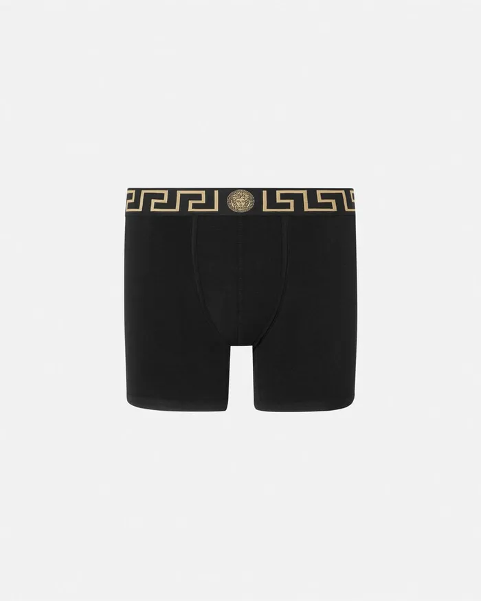 Versace Boxers Men Greca Border Long Trunks Black