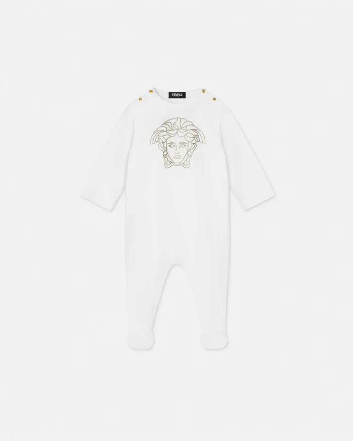 Versace Clothing Kids Studded Medusa Baby Sleepsuit Whiteprint