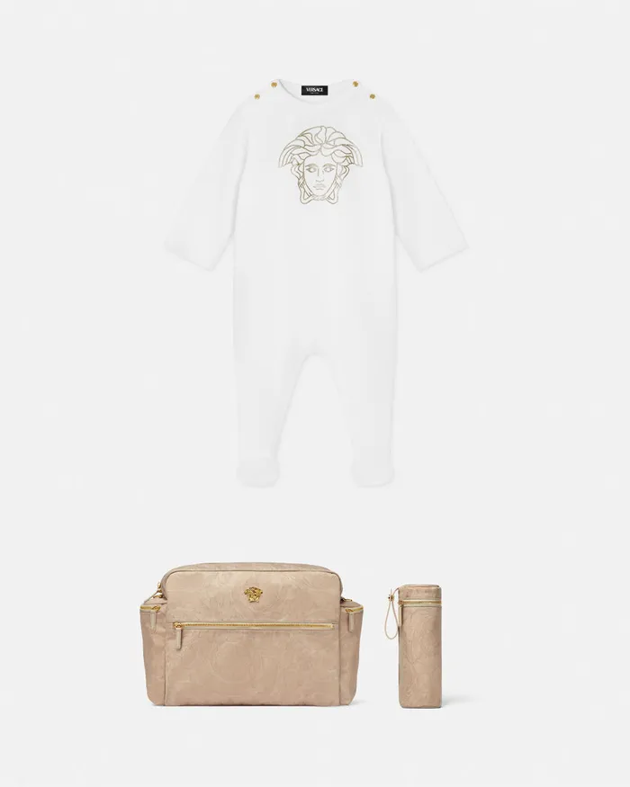 Versace Clothing Kids Studded Medusa Baby Sleepsuit Whiteprint