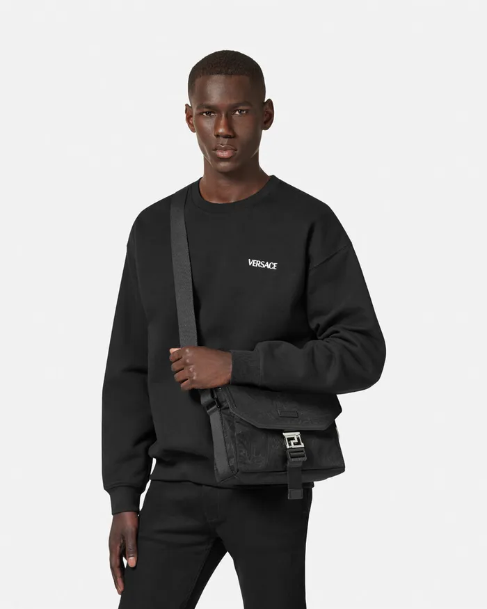 Versace Crossbody and Messengers Men Neo Nylon Jacquard Messenger Bag Black