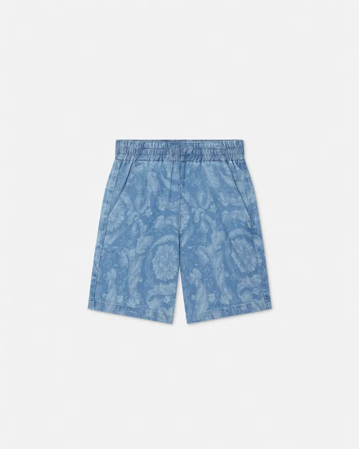 Versace Denim Kids Barocco Chambray Shorts Light Blue
