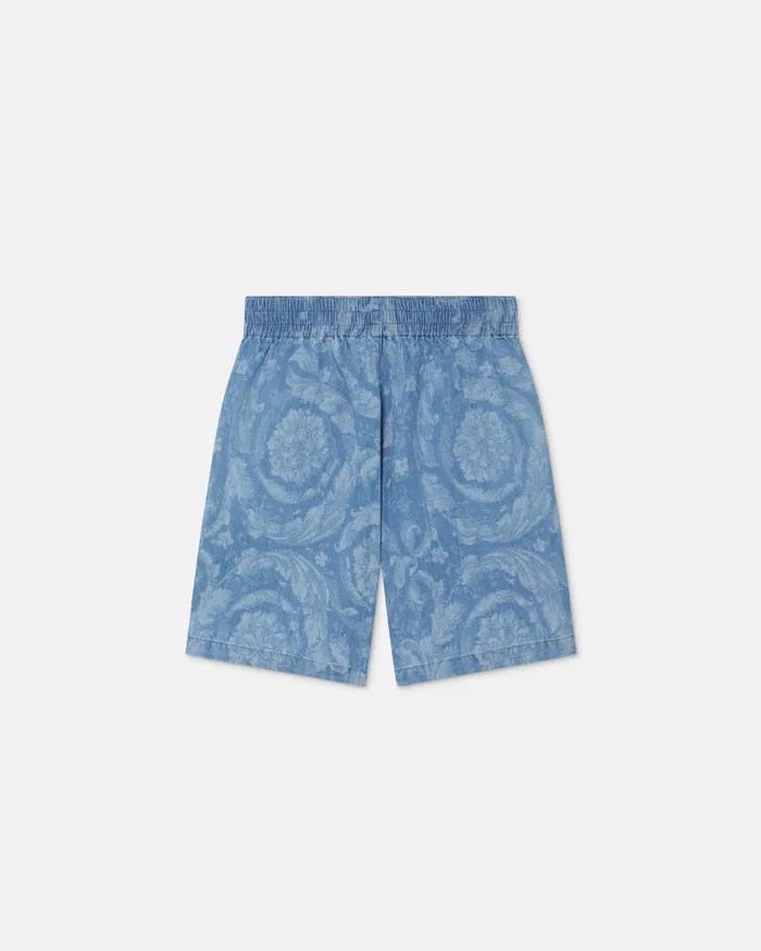 Versace Denim Kids Barocco Chambray Shorts Light Blue