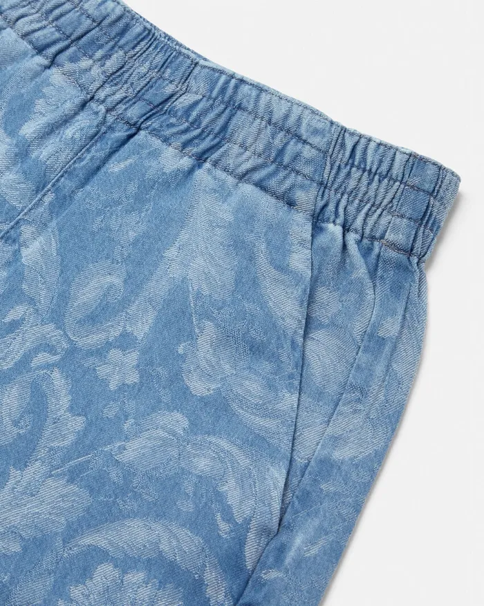 Versace Denim Kids Barocco Chambray Shorts Light Blue