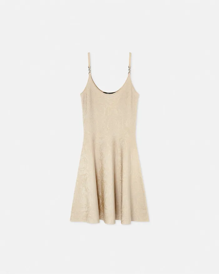 Versace Dresses Women Barocco Knit Flared Mini Dress Beige