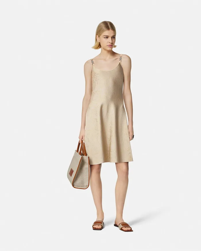 Versace Dresses Women Barocco Knit Flared Mini Dress Beige