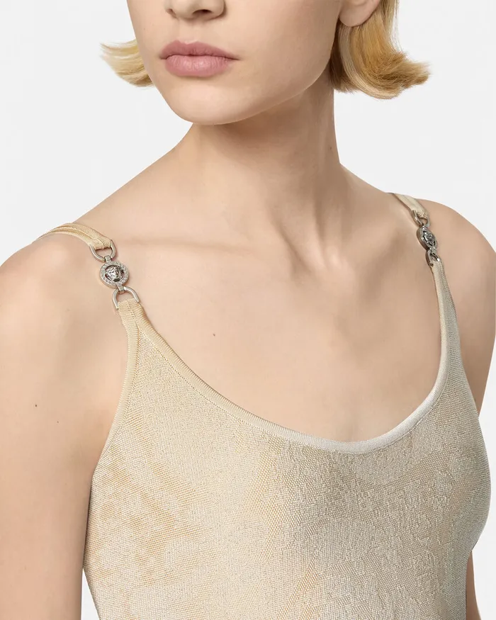 Versace Dresses Women Barocco Knit Flared Mini Dress Beige