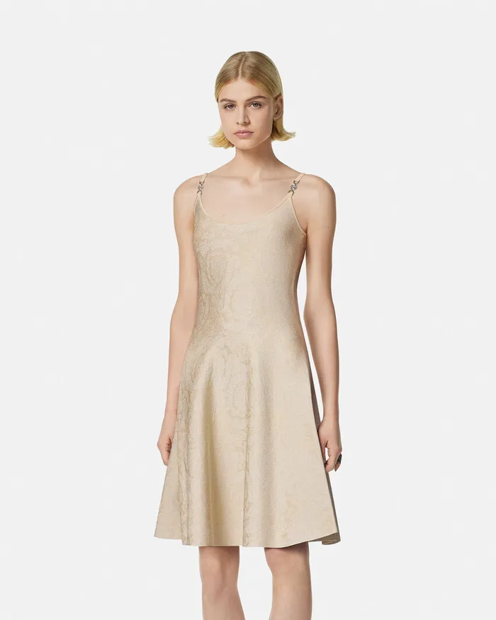 Versace Dresses Women Barocco Knit Flared Mini Dress Beige