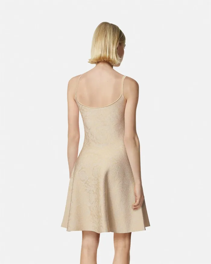 Versace Dresses Women Barocco Knit Flared Mini Dress Beige