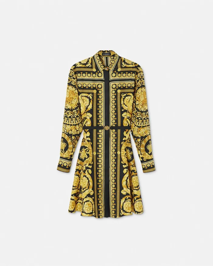 Versace Dresses Women Barocco Silk Shirt Mini Dress Blackprint