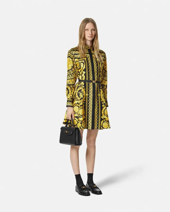 Versace Dresses Women Barocco Silk Shirt Mini Dress Blackprint