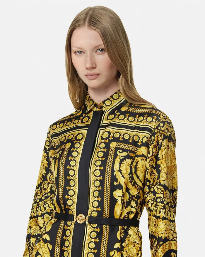 Versace Dresses Women Barocco Silk Shirt Mini Dress Blackprint