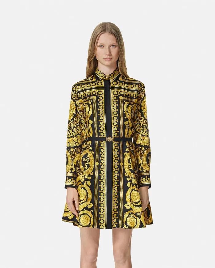 Versace Dresses Women Barocco Silk Shirt Mini Dress Blackprint