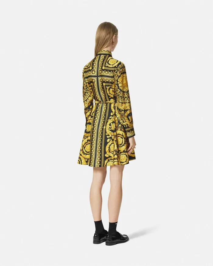 Versace Dresses Women Barocco Silk Shirt Mini Dress Blackprint