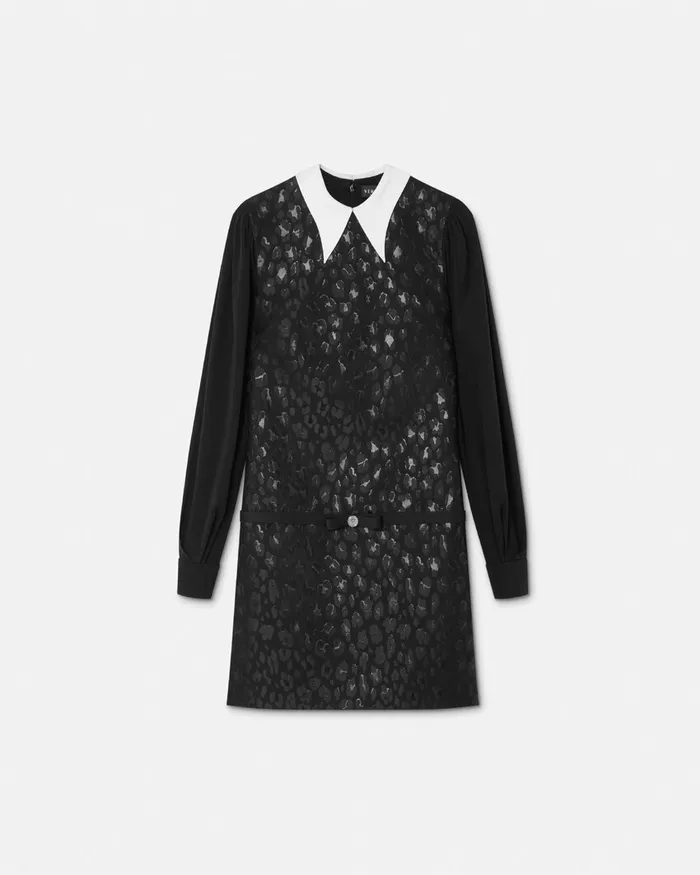 Versace Dresses Women Leopard ContrastCollar ALine Dress Black