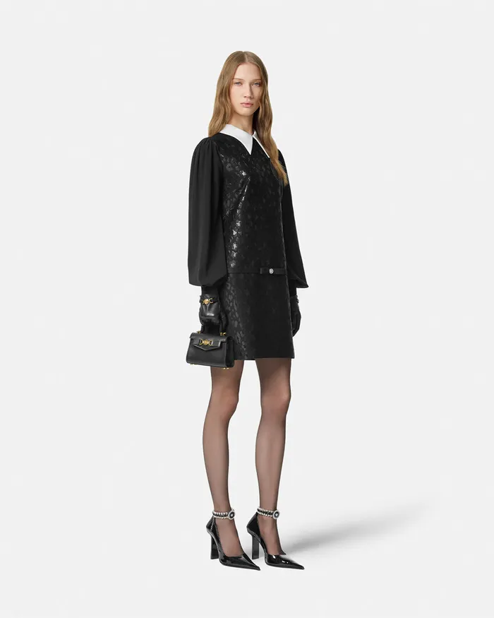 Versace Dresses Women Leopard ContrastCollar ALine Dress Black