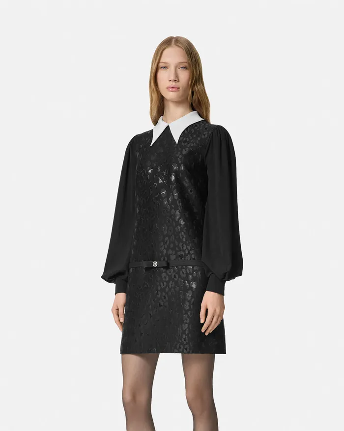 Versace Dresses Women Leopard ContrastCollar ALine Dress Black
