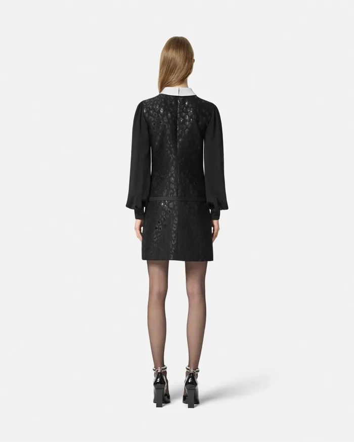 Versace Dresses Women Leopard ContrastCollar ALine Dress Black