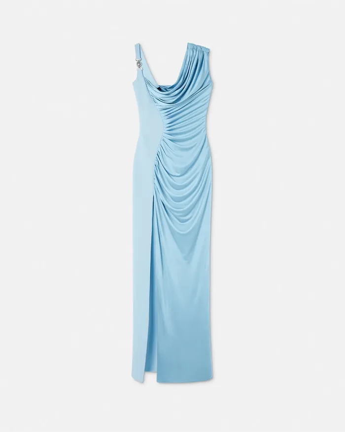 Versace Dresses Women Medusa 03995 Draped Gown Light Blue
